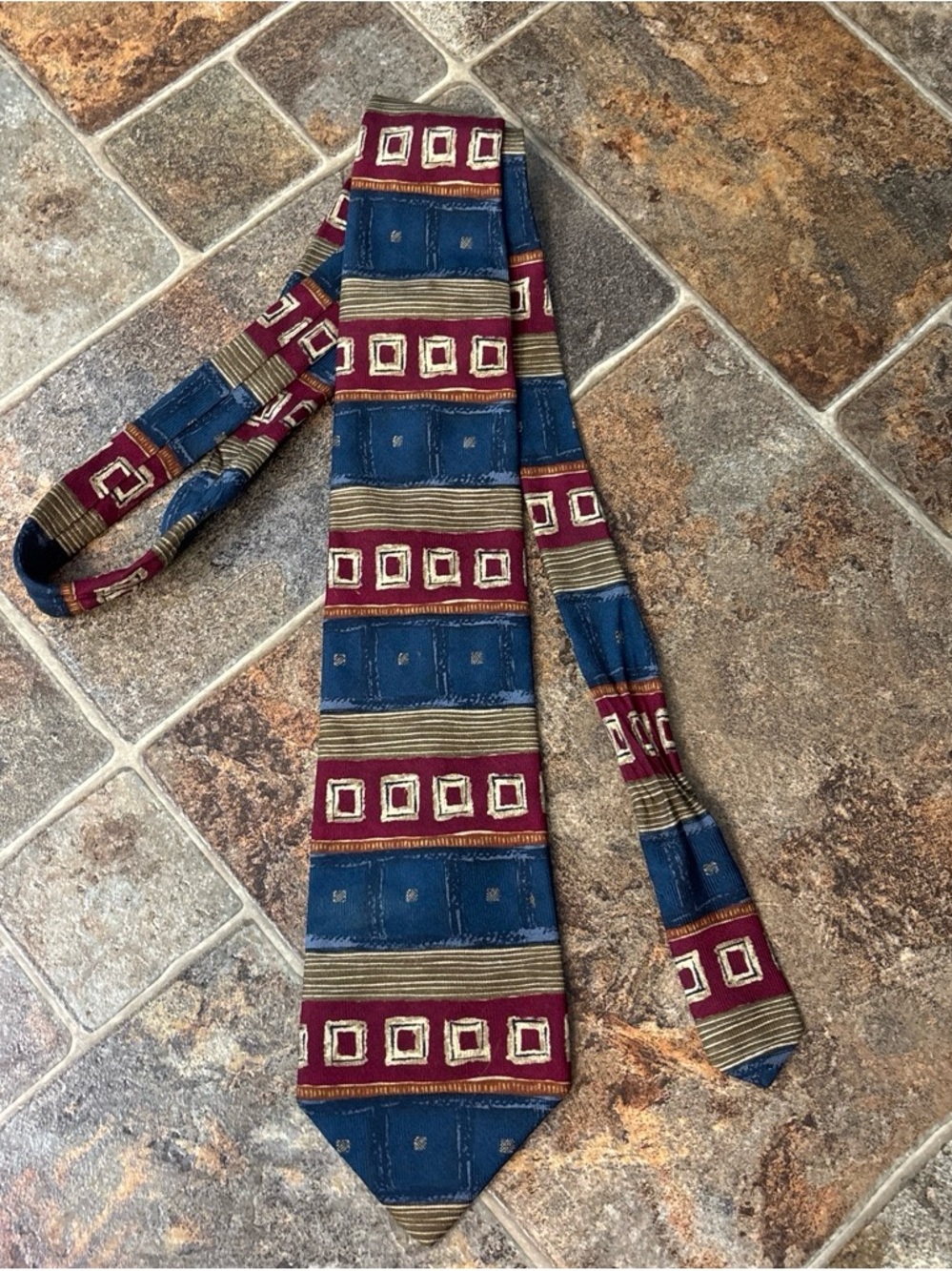 Ralph Lauren Navy and Burgundy Geometric Pattern Tie